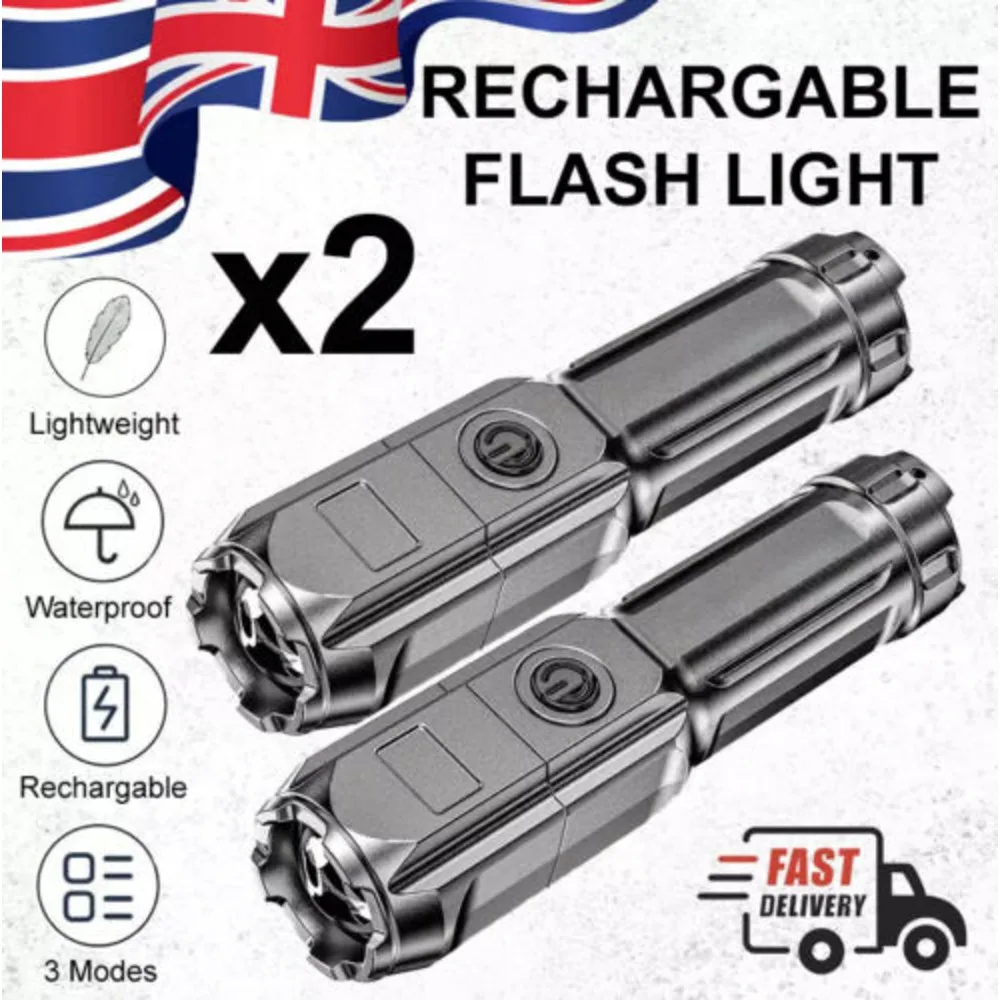 2X High Powered 9900000LM Super Bright LED Flashlight USB Rechargeable Torch