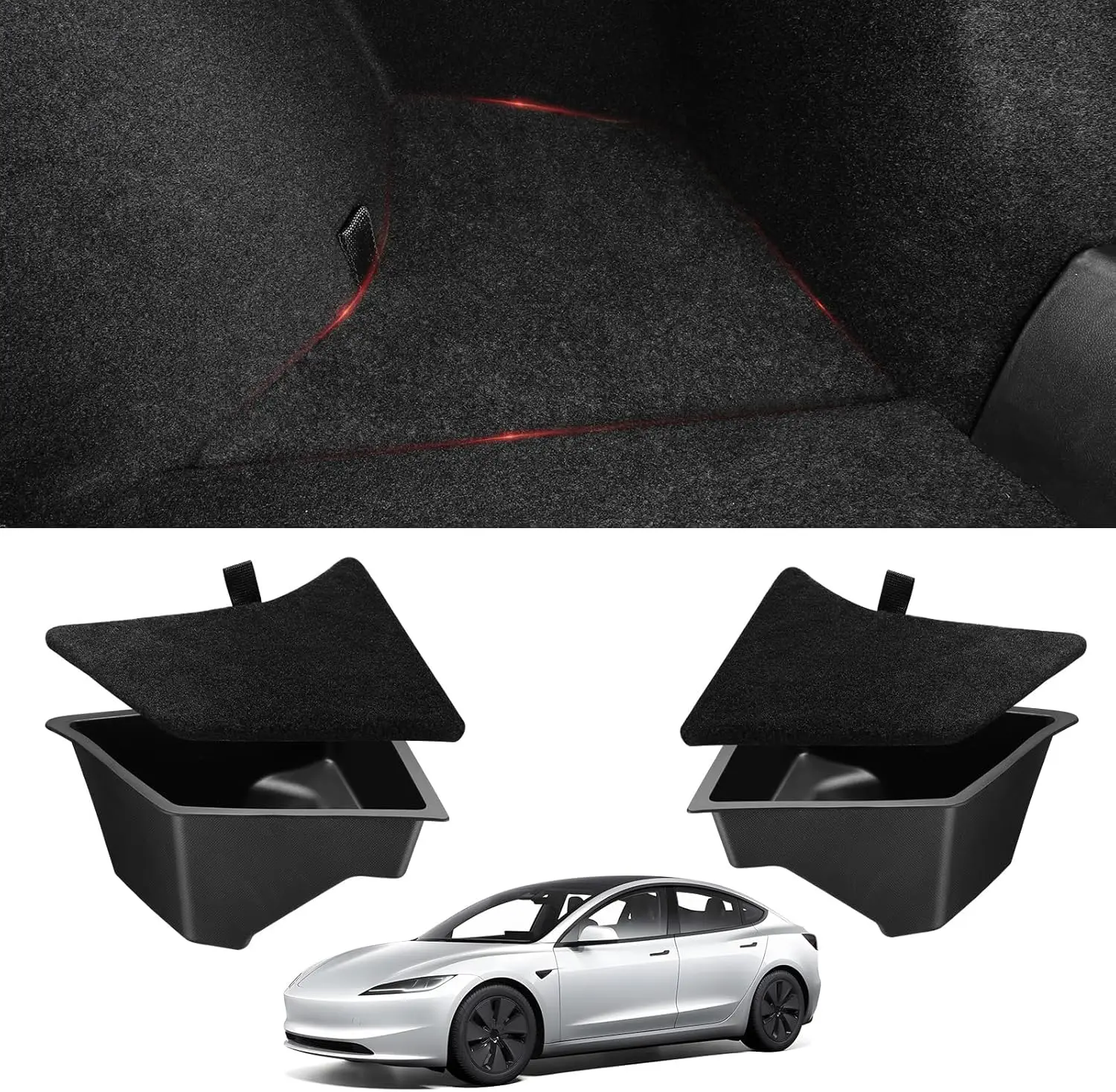

Trunk Organizer for Tesla Model 3 2026 Highland Trunk Storage Bins with TPE Lid Waterproof Rear Trunk Side Storage box 2PCS