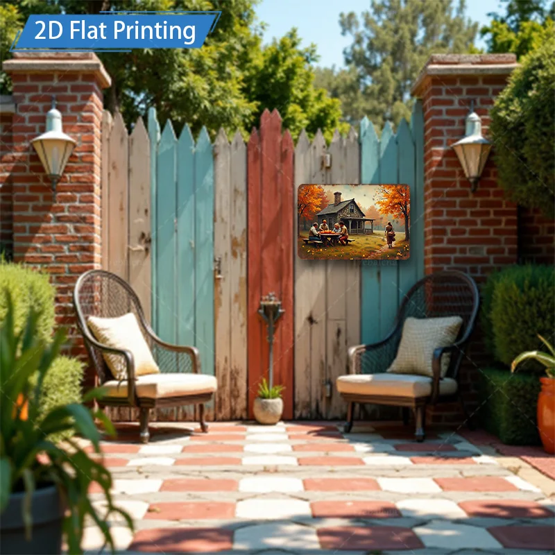 1pc 8x12 polegadas sinal de metal rústico outono fazenda cena 2d metal arte da parede decoração