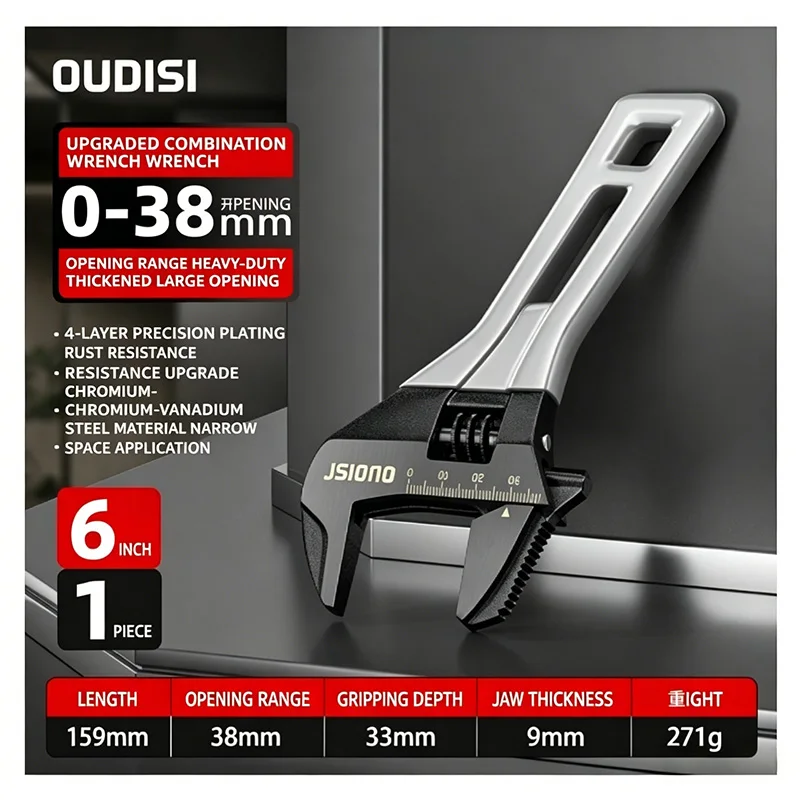 5/6/8 Inch Adjustable Steel Wrench Large Opening Mini Short Handle Universal Spanner Multifunctional Household Bathroom Pipe Rep