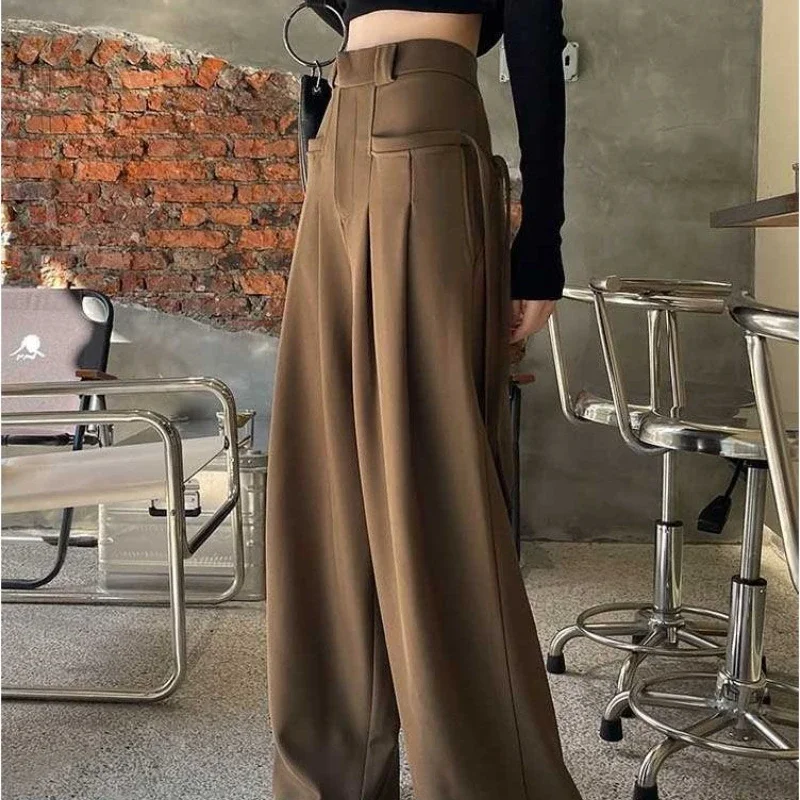 

Fashion Women's High Waist Wide Leg Pants Spring and Autumn Office Basic Matching Design Solid Pants Pants Streetwear B365