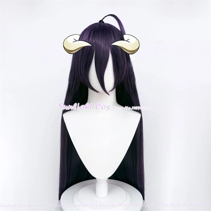 Perruques de cosplay Anime Albedo pour femmes, violet foncé, cheveux synthétiques, bonnet de perruque, 100cm de long, degré de chaleur