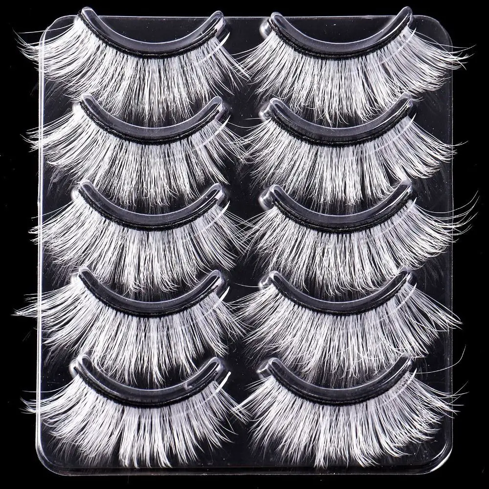 3ペアのドラマチックな白いつけまつげ、ナチュラルで太くふわふわしたフェイクミンクまつげ、フルストリップロングコスプレまつげ
