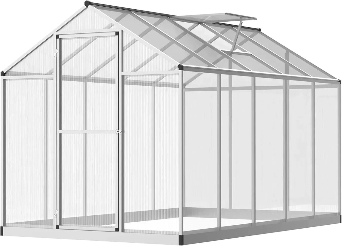 10' x 6' Walk-in Polycarbonate Greenhouse with Roof Vent for Ventilation & Rain Gutter, Heavy Duty Aluminum Green House, Hobby