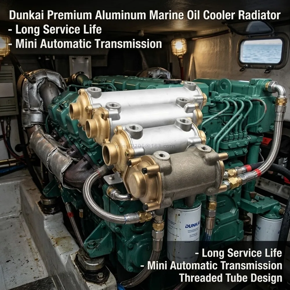 Dunkai Premium Aluminum Marine Oil Cooler Radiator Long Service Life Mini Automatic Transmission Threaded Tube Design
