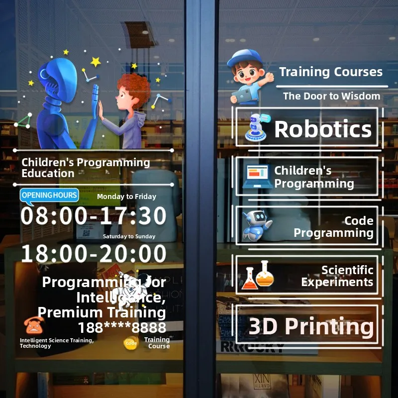 Educational Robot Programming Decorative Stickers for Classroom Glass Door Window Display Arrangement Children's School