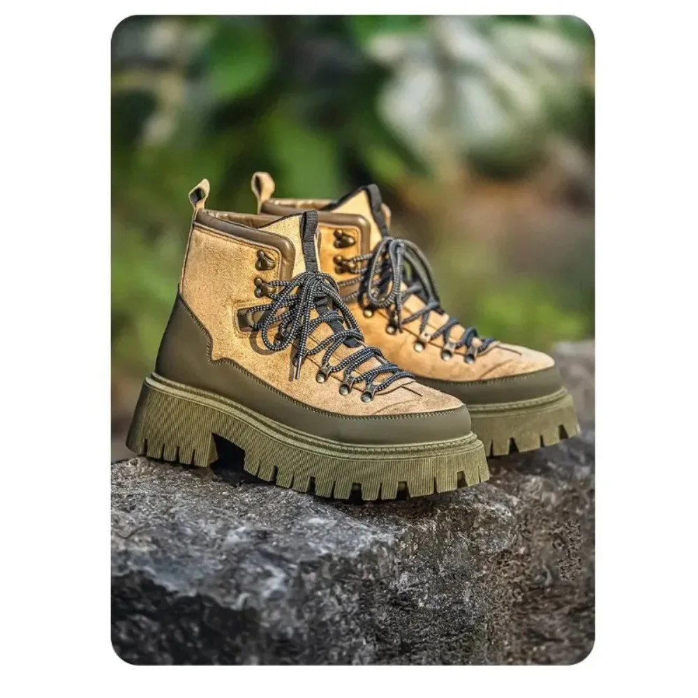

Boots Men High Top Boots Men's Leather Shoes Winter Fashion Plush Warm Shoes Outdoor Sneakers Lace Up Non-Slip Ankle Boots Male