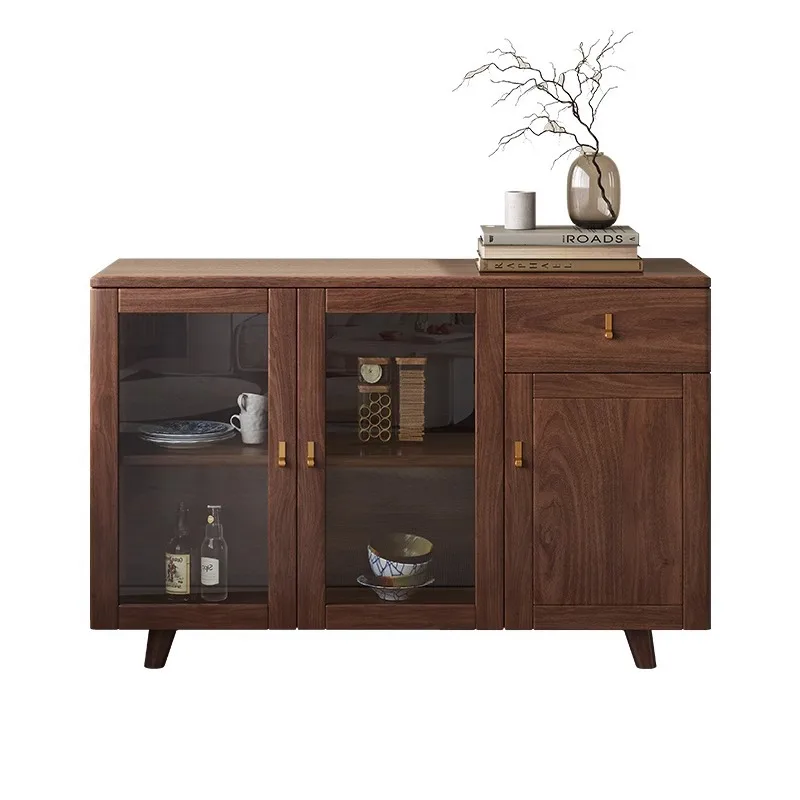 

black walnut dining side cabinet simple solid wood integrated wall storage locker guest restaurant log tea