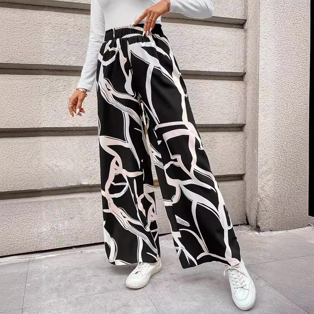 2024 New Spring Summer Long Pant Women High Waist Wide Leg Trousers Print New Ladies Casual Fashion Party Elegant Pant