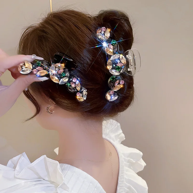 Colorful Rhinestone Large Light Luxury Hair Clip Temperament Girl High-end Shark Clip Hair Rope Headwear