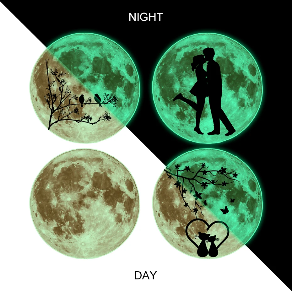 バレンタインデー用の明るい月のウォールステッカー,暗闇で光るステッカー,寝室,天井,家,装飾,子供部屋