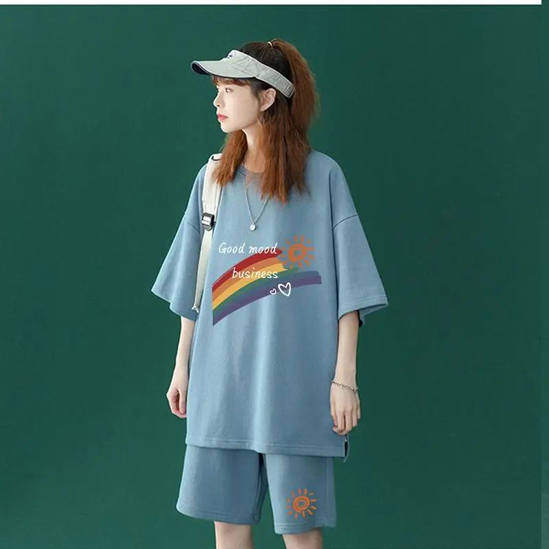 2 Piece Short Sets Summer Korean Clothing Oversized Sports Casual Fashion Home Women Large Size Loose Short Sleeve Top Suit 2023