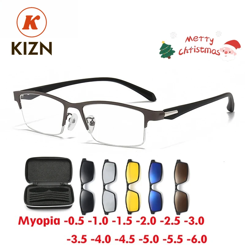 KIZN الرياضة نصف إطار الاستقطاب قصر النظر النظارات الشمسية 6 In1 سبيكة الرجال النساء مشبك مغناطيسي نظارات طبية بصرية Eyewear-0.5