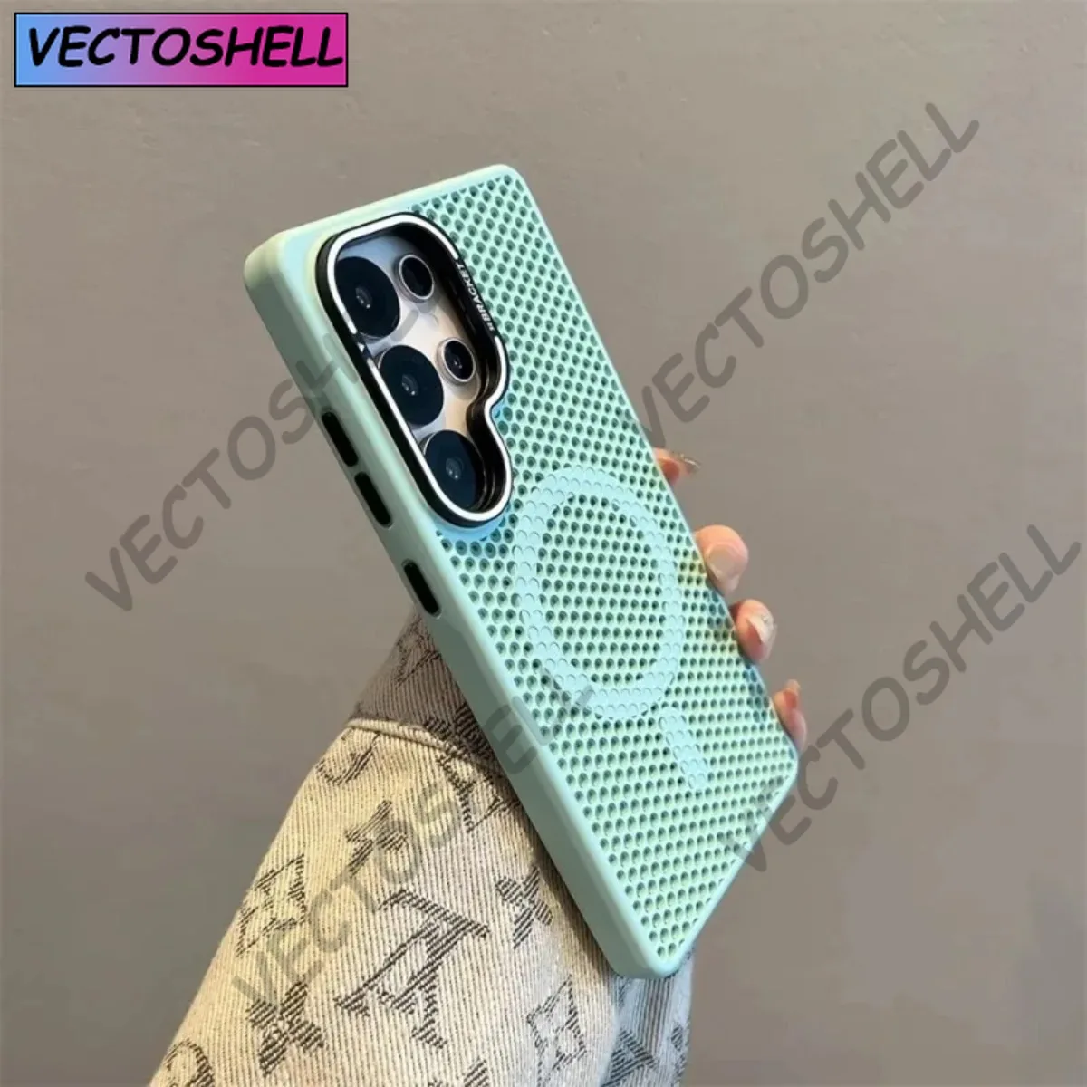 

Honeycomb Mesh Cooling For MagSafe Case for Samsung Galaxy S25 Ultra S24 S23 Alloy Lens Bracket Wireless Charge Hard Matte Cover