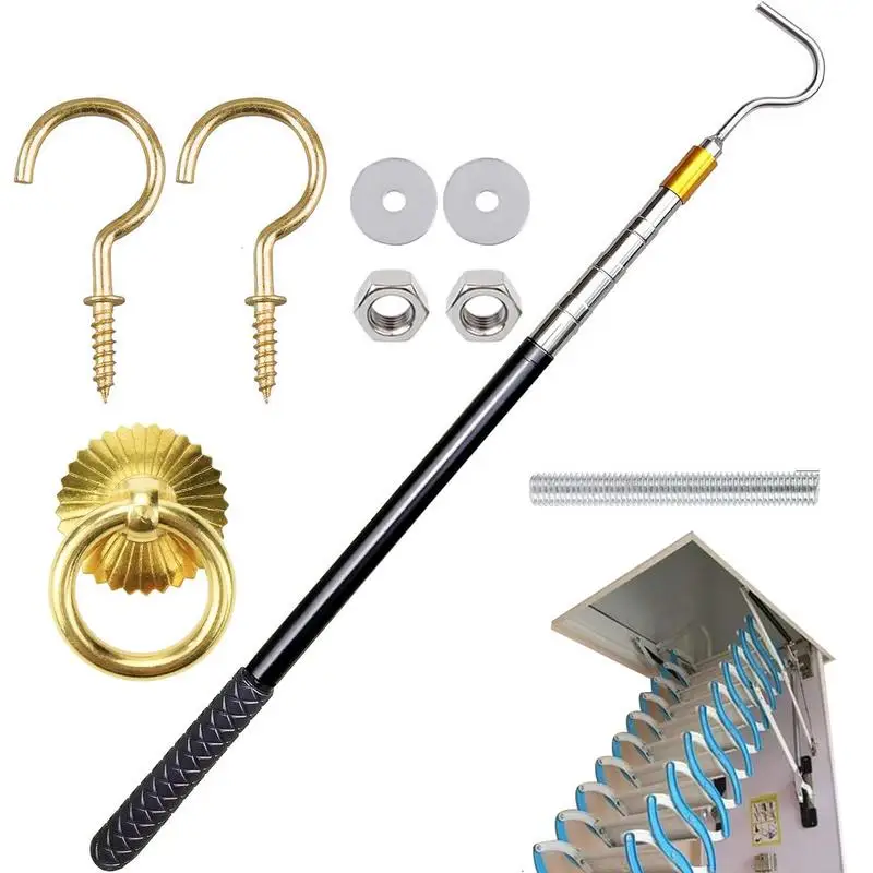 บันไดดึงลงระบบ Attic ดึงตะขอชุดเสาขยายและทองแดง Hook Handle ชิ้นส่วนเครื่องมือสําหรับ Home Hotel