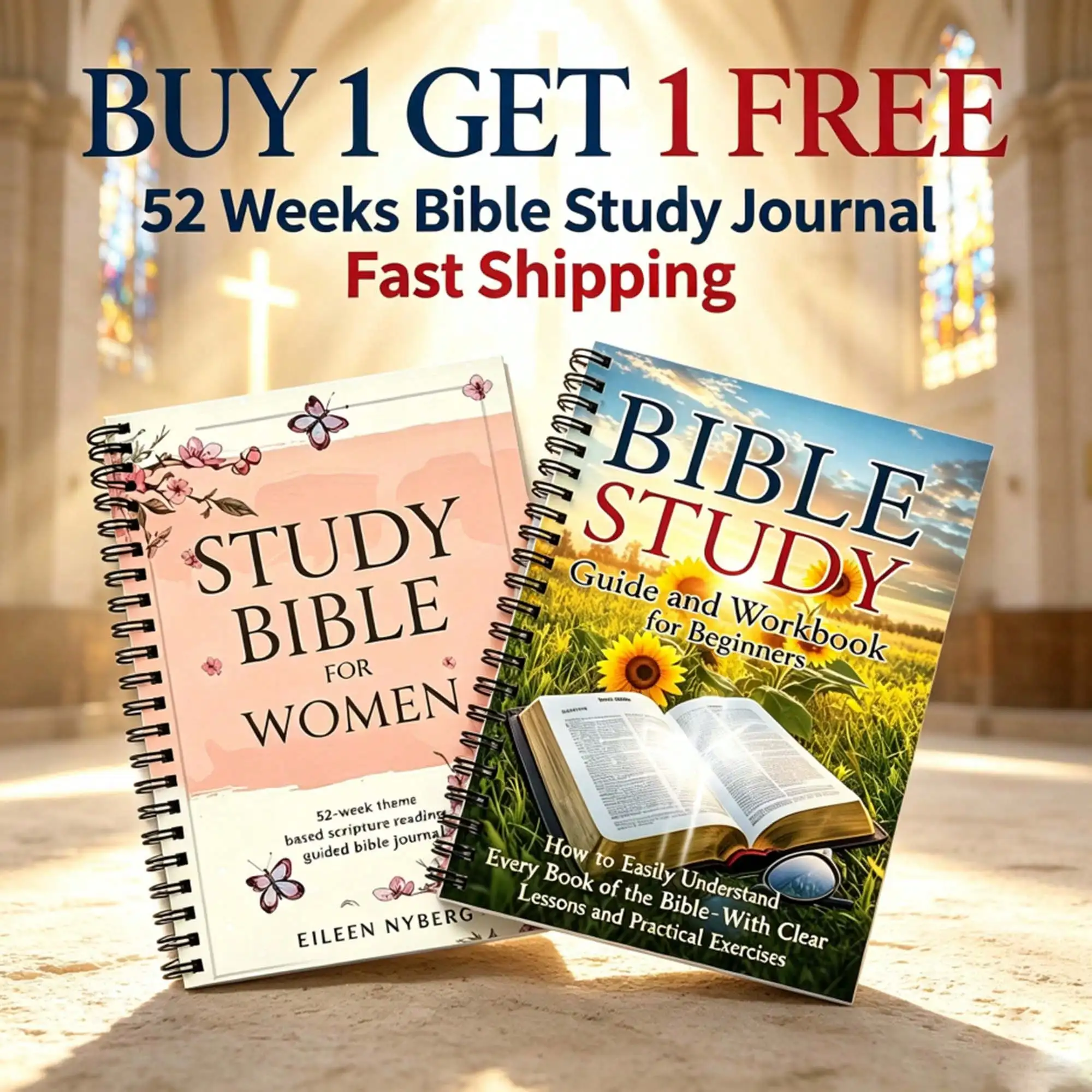 Buy 1 Get 1 Free Buy 2 Get 2 Free Christian Bible Study Journal Set For Women, 52 Weeks Scripture Devotional Spiral Notebook, Jesus Faith Prayer Workbook, Religious Church Gift For Believers