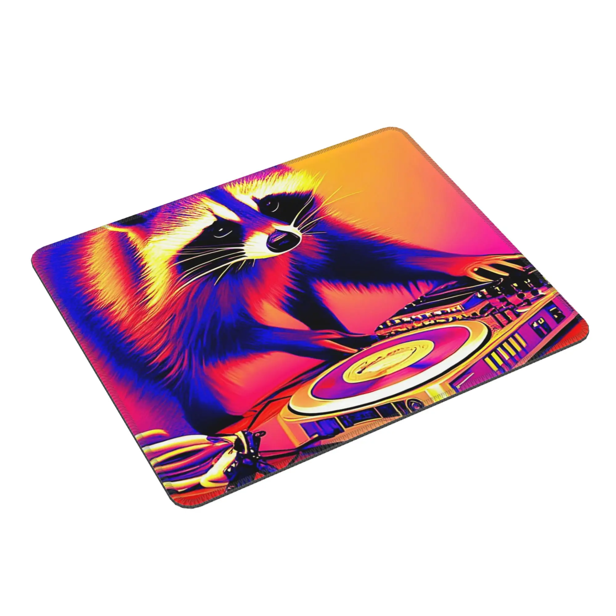 Neon Raccoon DJ With Animal Party Mouse Pad Computer Keyboard Mouse Mat Gaming PC Laptop Desk Mat Office Accessories Table Mats