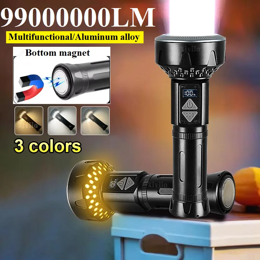 

Ultra Powerful LED Flashlight 600W USB Rechargeable with COB Side Light 800M Long Shot Tactical Torch Magnetic Flashlights IPX4
