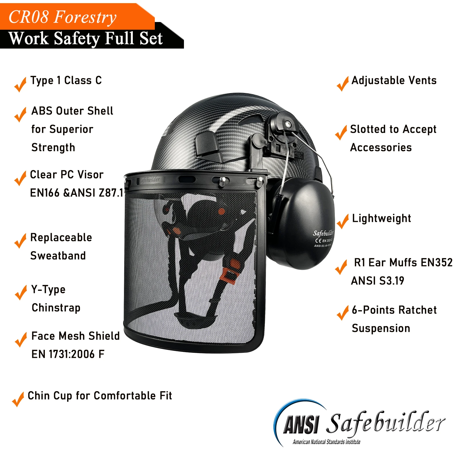 Forestry Safety Helmet With Visor Mesh Face Shield Earmuffs Chainsaw Cutting Woodworking Work Hard Hat ABS Head Protection