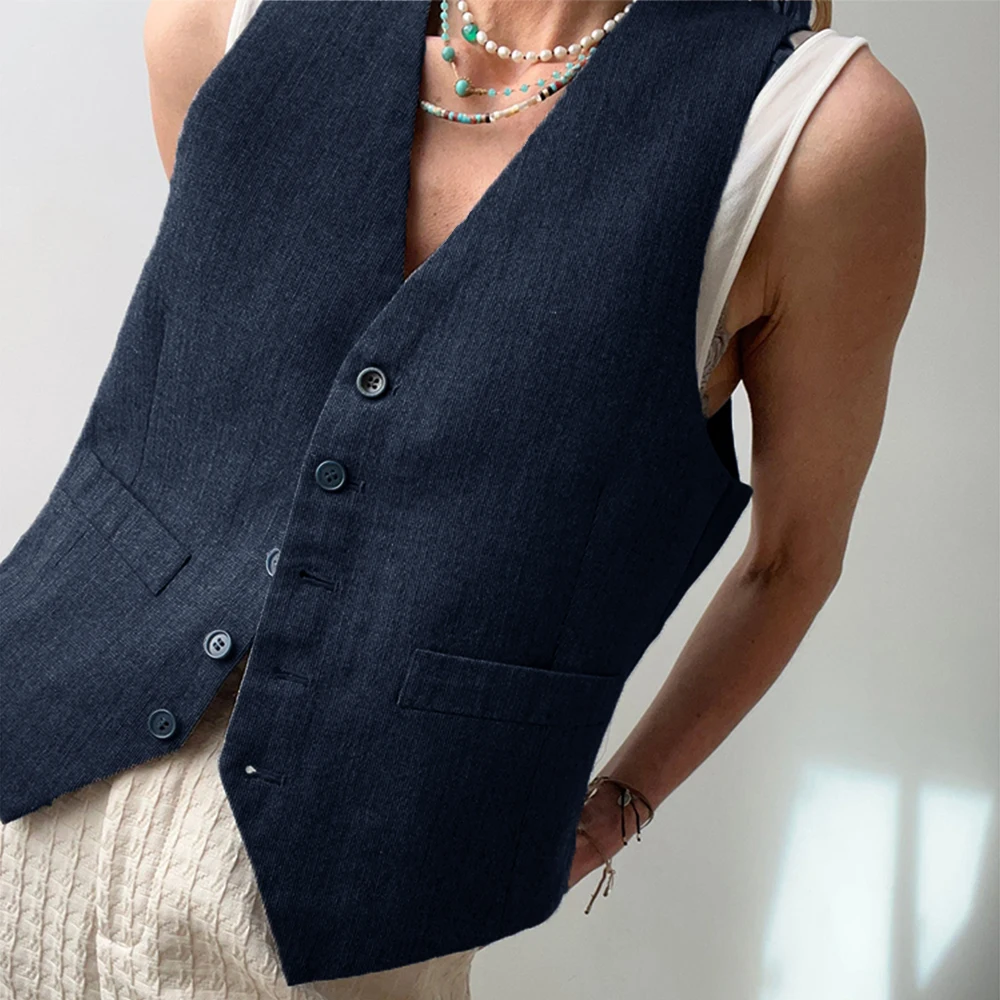 Gilet senza maniche in lino per le donne felpe abbigliamento Casual per le donne giacche gilet da donna Vintage Fashion Summer Cool