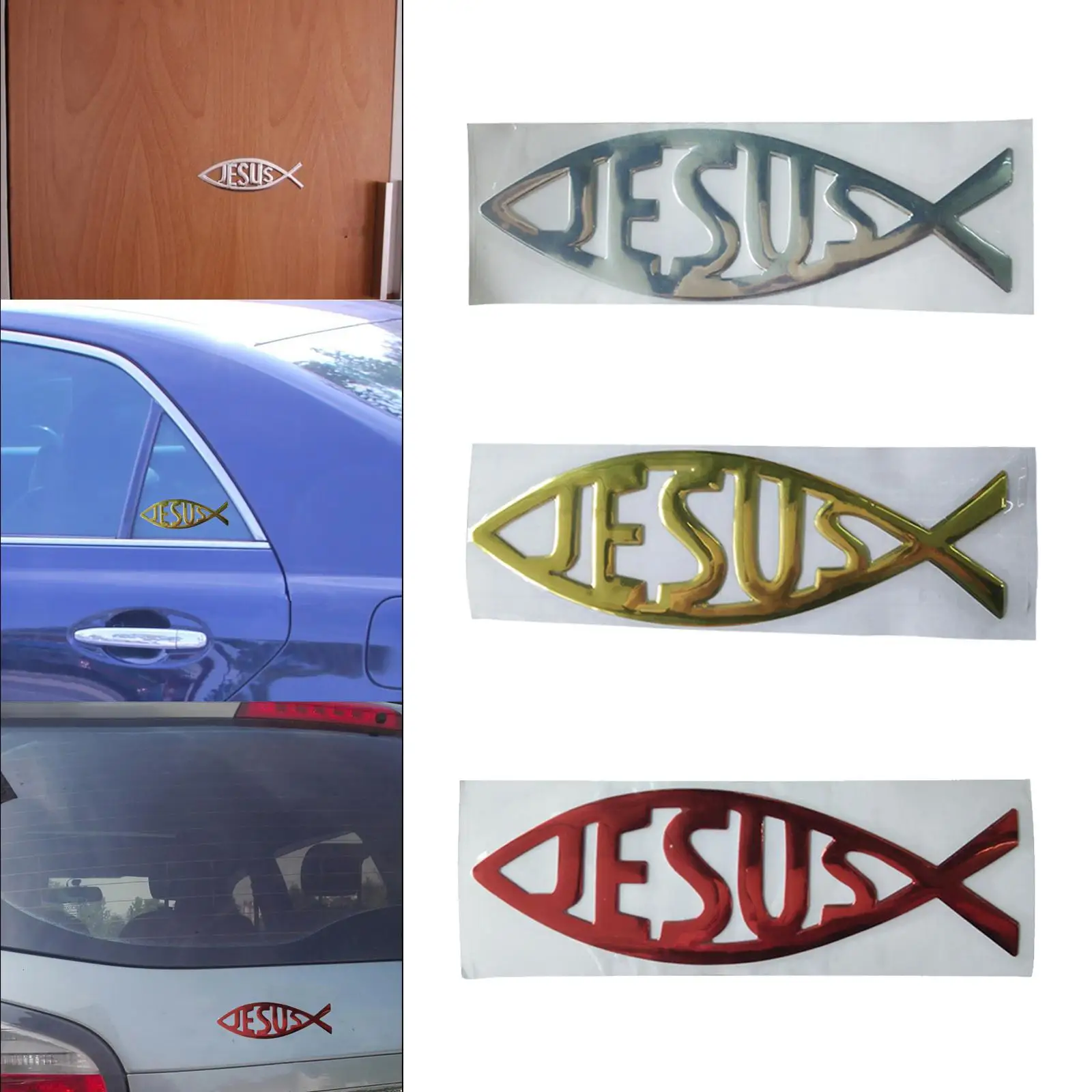 

3D автомобиль Христианский символ рыбы Иисуса, хромированная наклейка, простая установка