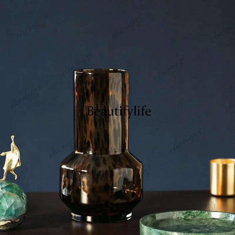 F181  Vintage amber leopard pattern glass vase, home design soft decoration hydroponic flower
