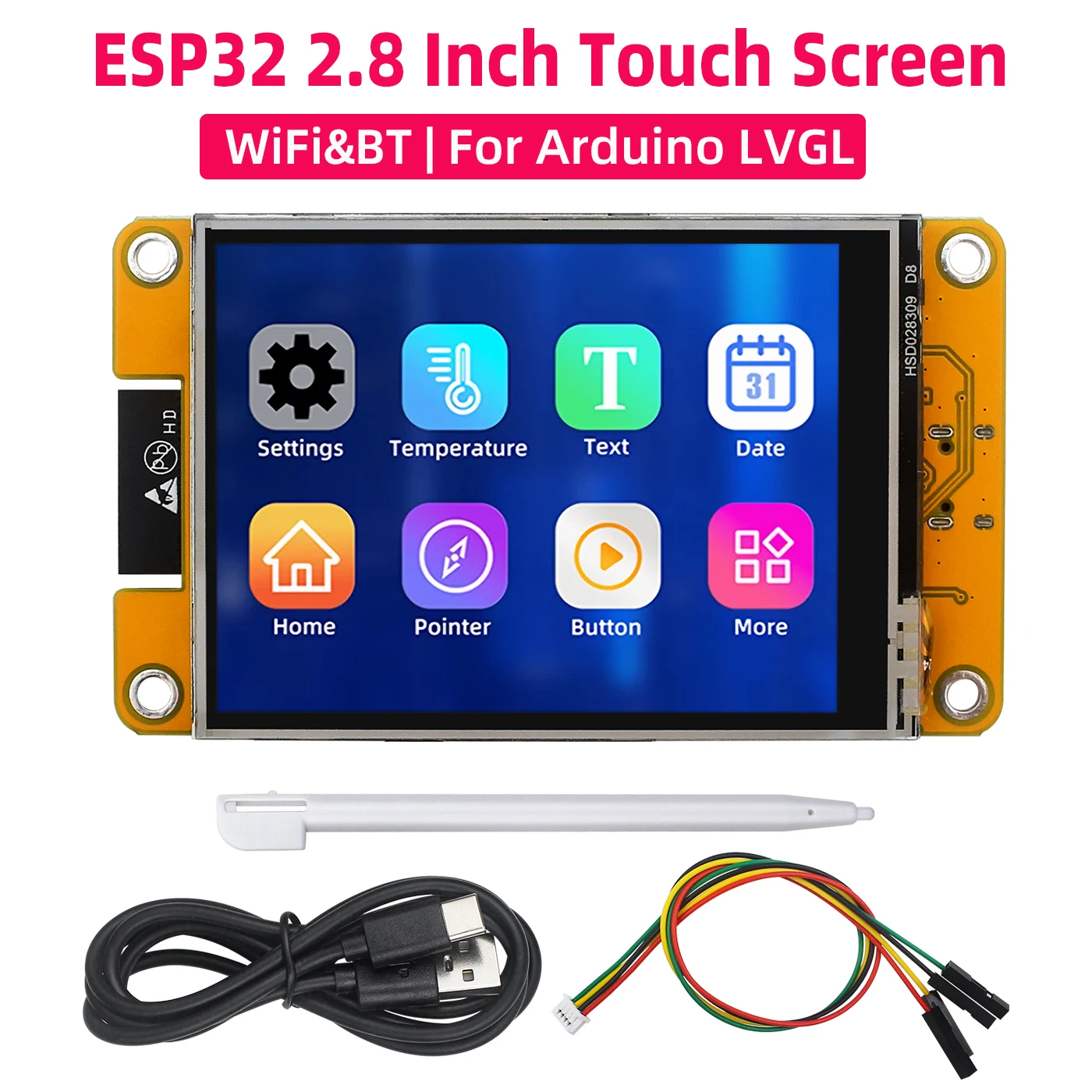 ESP32 Development Board 2.8 Inch Touch Screen TFT LCD WiFi Bluetooth for Arduino LVGL 240*320 Smart Display Type-C Port