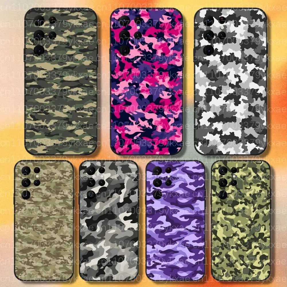 Fashion Camouflage Miltry Print Phone Case For Samsung S 25,24,23,22,30,21,10,9,Ultra,Plus,Lite,FE,4,5G Black Soft Case