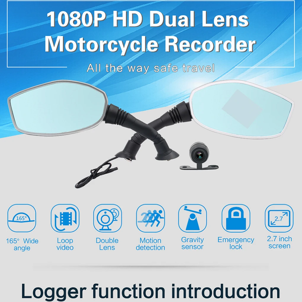 Motorcycle Driving Video Recorder Dash Cam Waterproof 2.7 Inch Front Rear View Dual Camera HD 1080P WiFi EIS AntiShake Camcorder