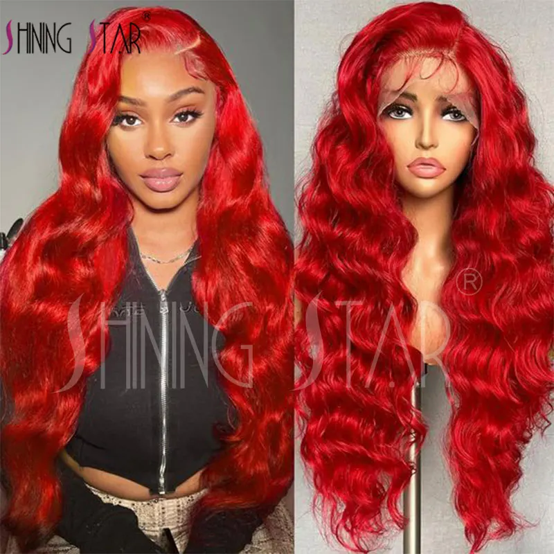 

32 Inch Hot Red Body Wave Wigs Human Hair For Women 13x4 Hd Lace Frontal Red Wig Burgundy 99J 13x6 Lace Front Human Hair Wigs