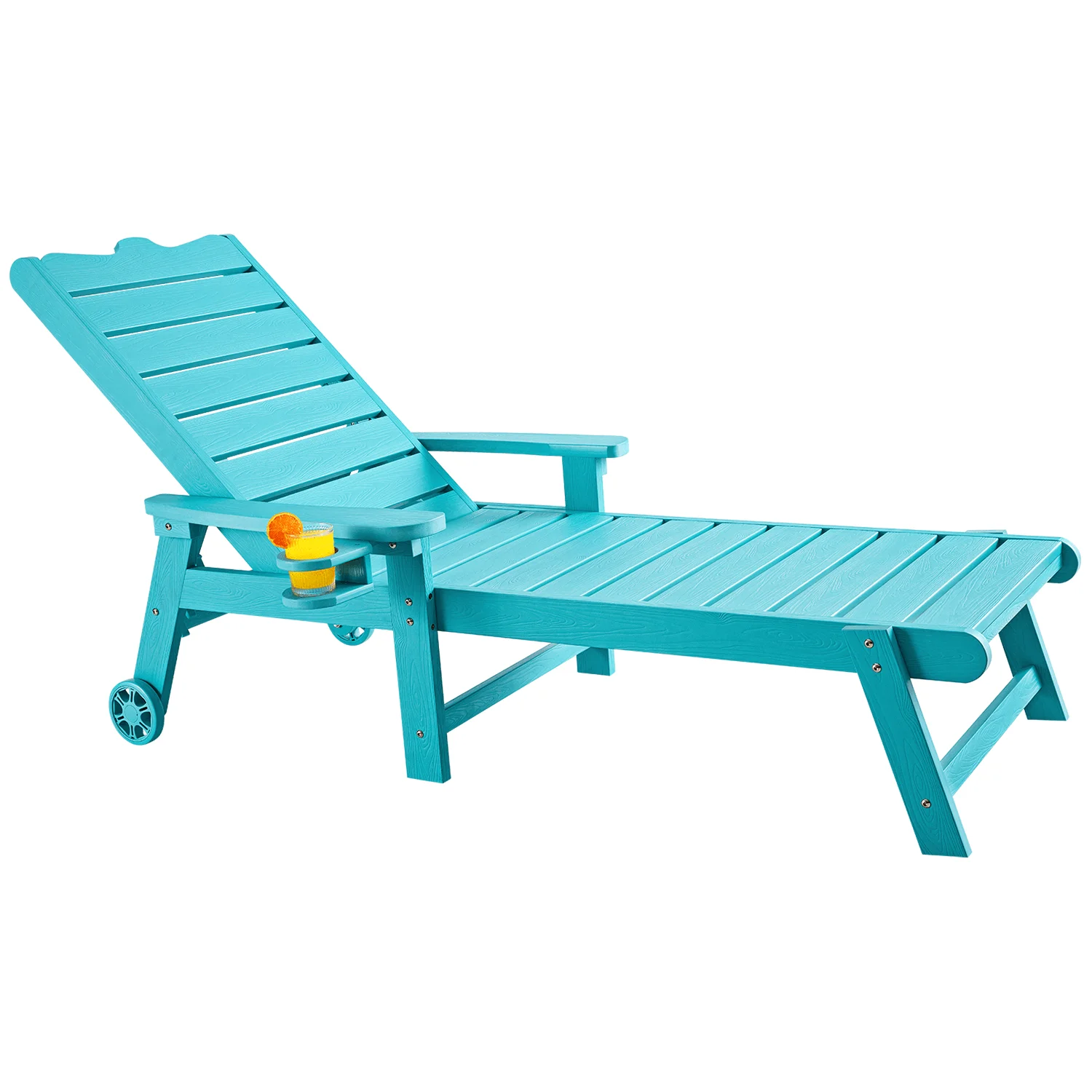 Blue Beach Chairs Patio Lounge Chairs With 5-Level Adjustable Backrest All-Weather Outdoor Pool Chaise Lounge With CupHolder
