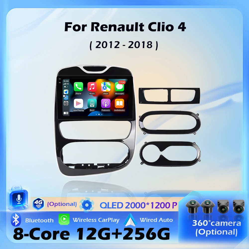 

Автомобильный мультимедийный плеер с беспроводным CarPlay для Renault Clio 4 2012-2018, Android 16, автомобильная мультимедийная система, навигация GPS, 4G, Wi-Fi, Bluetooth