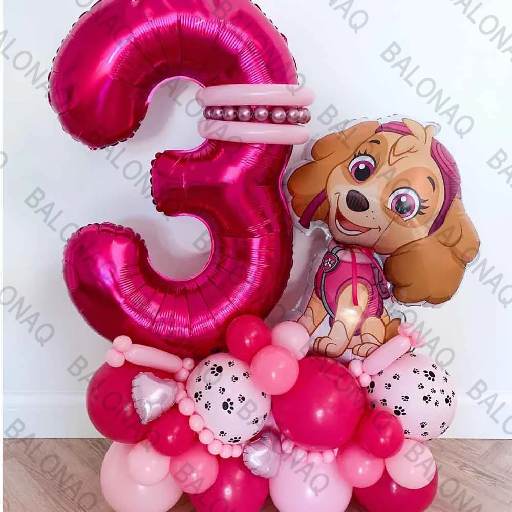 24pcs Paw Patrol Dog Skye Balloon Birthday Decoration Number Aluminum Latex Balloons Set Kids Party Supplies Gift Favor Decor
