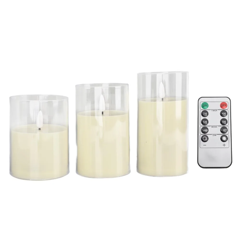 Pointed Head Type Flameless LED Candles Simulation 3 Piece Set Safe Pillar Candles Remote Control Battery Operated