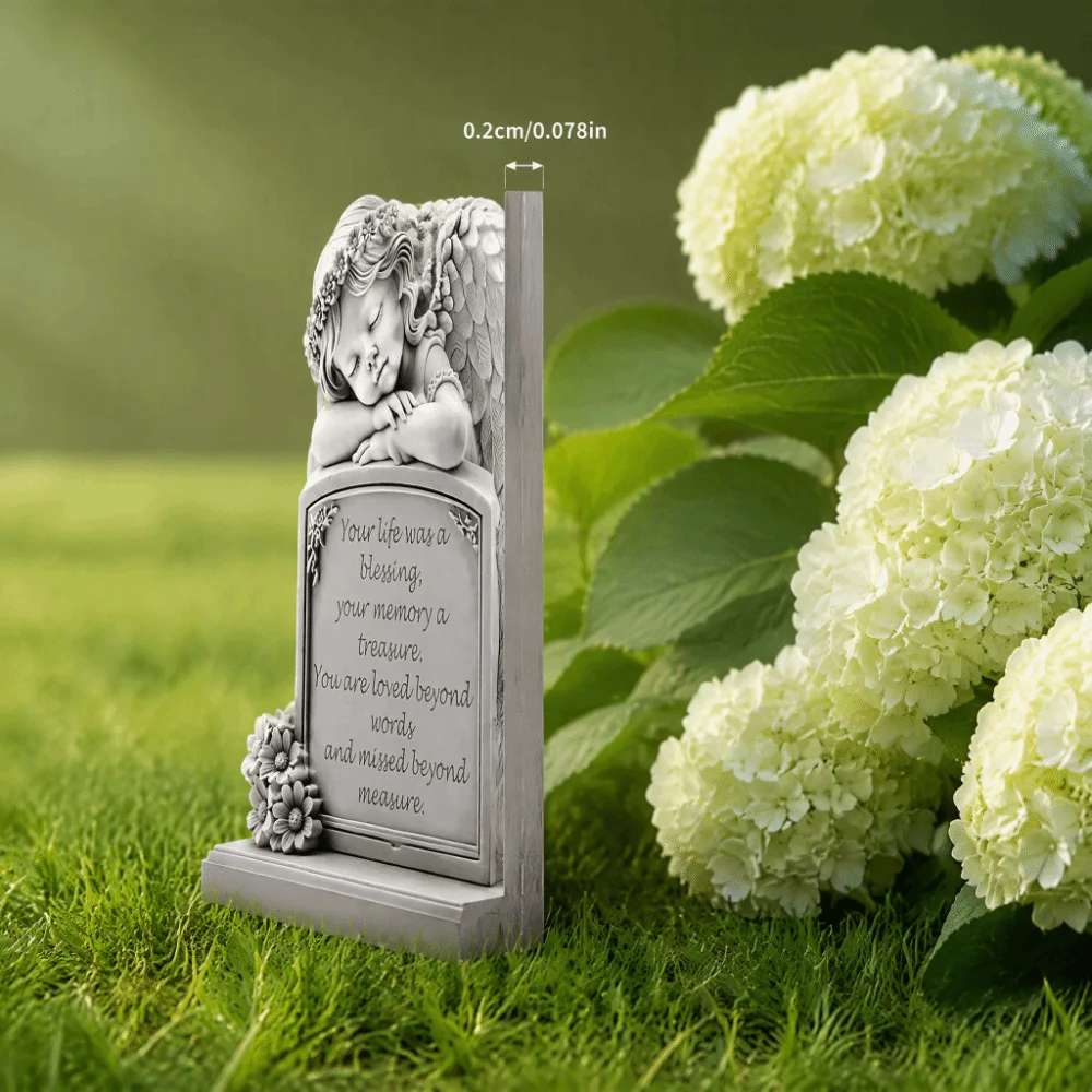 Commemorative Design Garden Angel Statue Grey 5.11x7.8in Memorial Plaque Garden Decoration Human Memorial Angel Tombstone Plaque