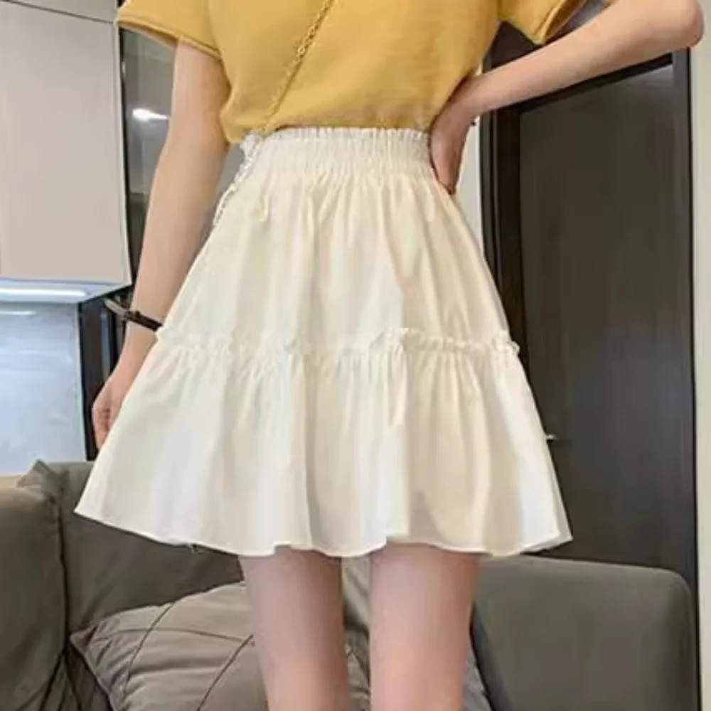 A-line High Waist Pleated Mini Skirts with Safty Pants Solid Color Pleated Fluffy Mini Skirt Short Dress Women's Half-body Skirt