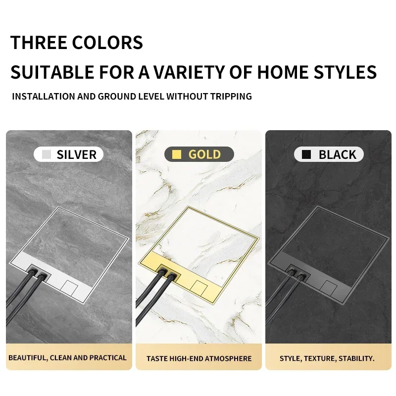 Embedded Underground Floor Hidden Socket USB EU/FR/BR/IL/IT/Korea Stainless Steel Table Outlet Socket Box 130*130mm