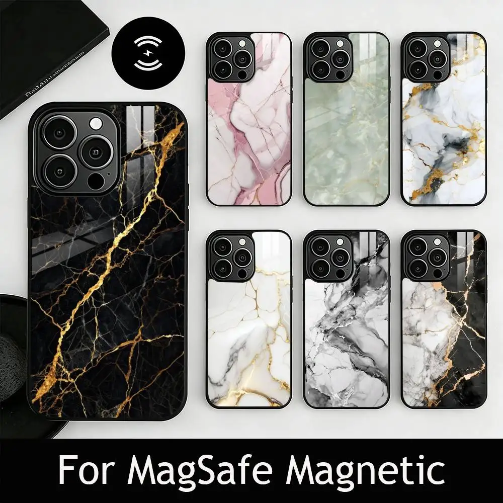 

Stylish Marble Pattern Phone Case For iPhone17,16,15,14,13,12,11 Plus,Pro Magnetic For Magsafe Wireless Charging