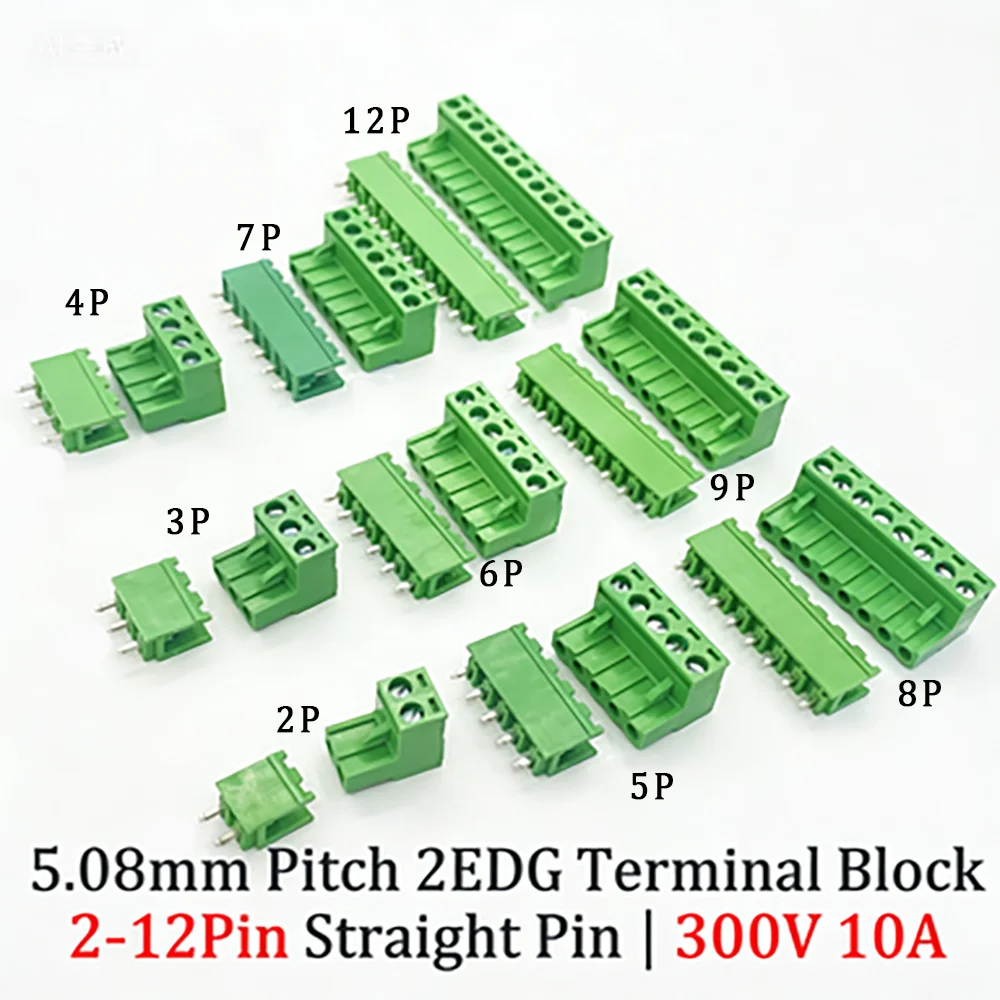 5.08mm Pitch 2EDG Straight Needle PCB Screw Terminal Block 2P 3P 4P 6P 8P 12P Plug-in Socket Wire Connector for DIY Electronics