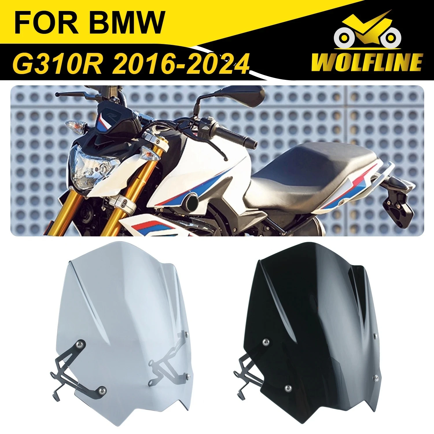

WOLFLINE Front Windshield for BMW G310 Windscreen Wind Deflectors Spoiler Fairing for BMW G310R 2016-2024 Motorcycle Accessories