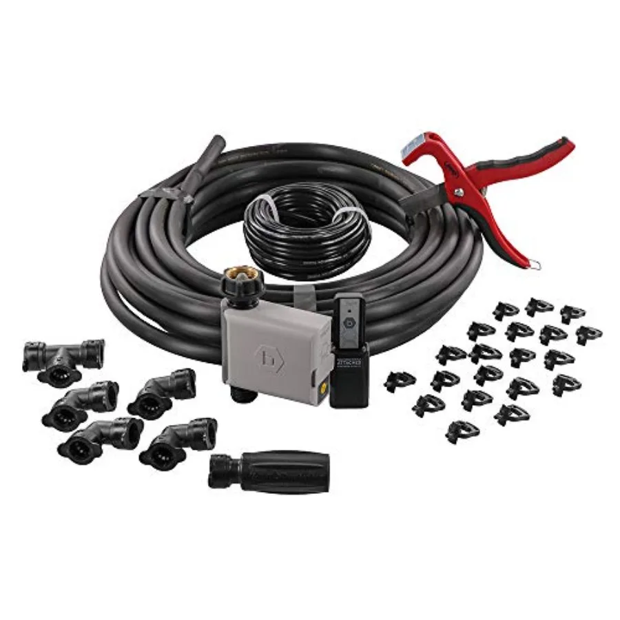 

Garden Box Drip Watering Kit: UV-resistant black polyethylene tubing smart Wi-Fi-enabled B-hyve hose faucet timer and hub for a