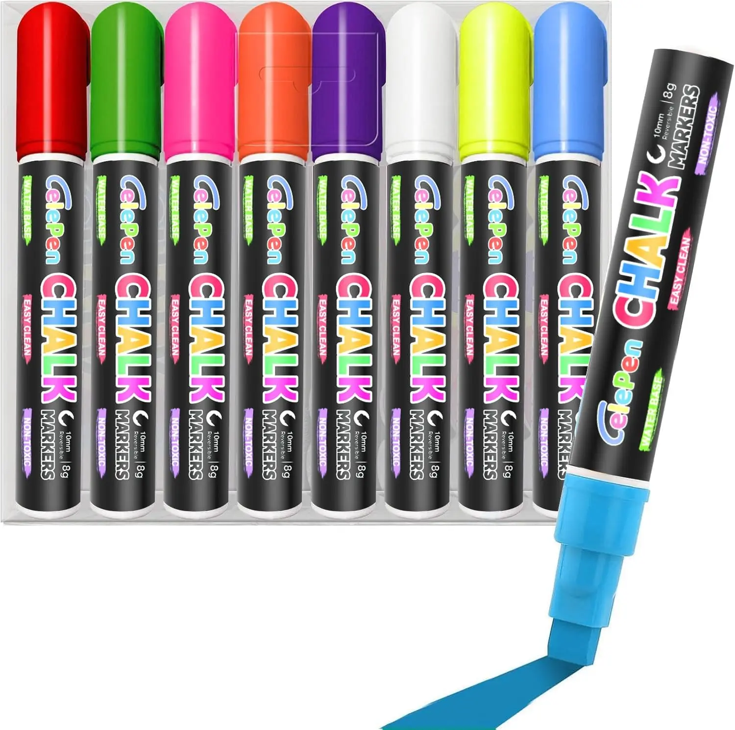 

Washable Liquid Chalk Markers for Cars and Glass, 8 Colors with 10mm Wide Tip, Versatile for Windows and DIY Crafts