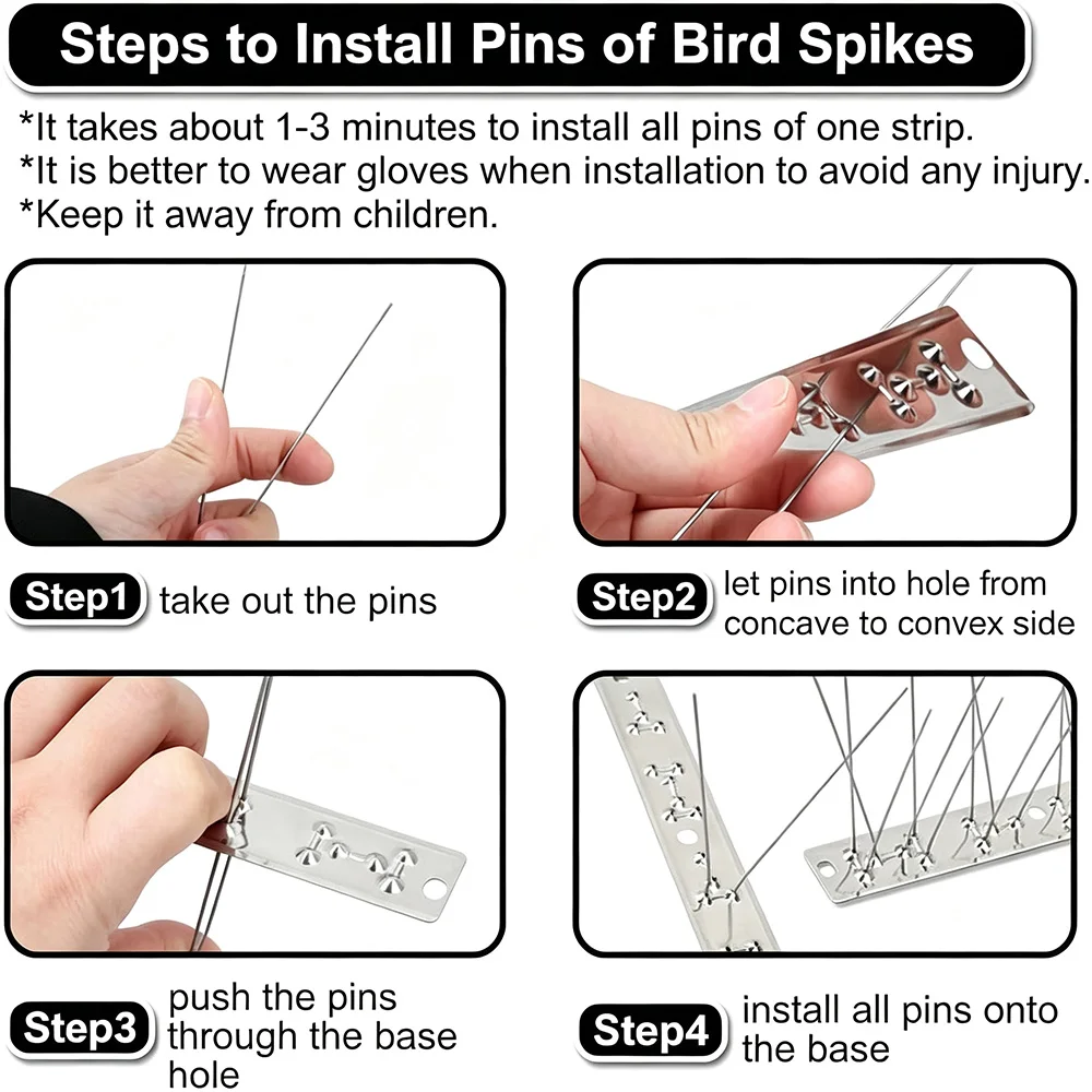 Stainless Steel Pigeon Spikes Bird Thorn Nail Kit Repeller Deterrent Traps Anti-bird Repellent Pest Control Garden Balcony