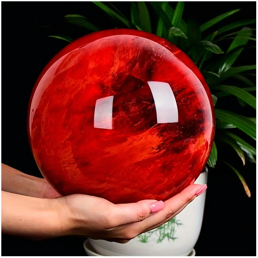 1pc Red Quartz Crystal Sphere – Translucent Marbled Design with Natural Red & Orange Tones, Smooth Polished Finish, Ideal for Ho