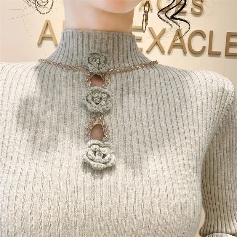 Pull chinois à boucle creuse, nouveau Style, Base de pull, Slim et à la mode, haut tendance, automne et hiver