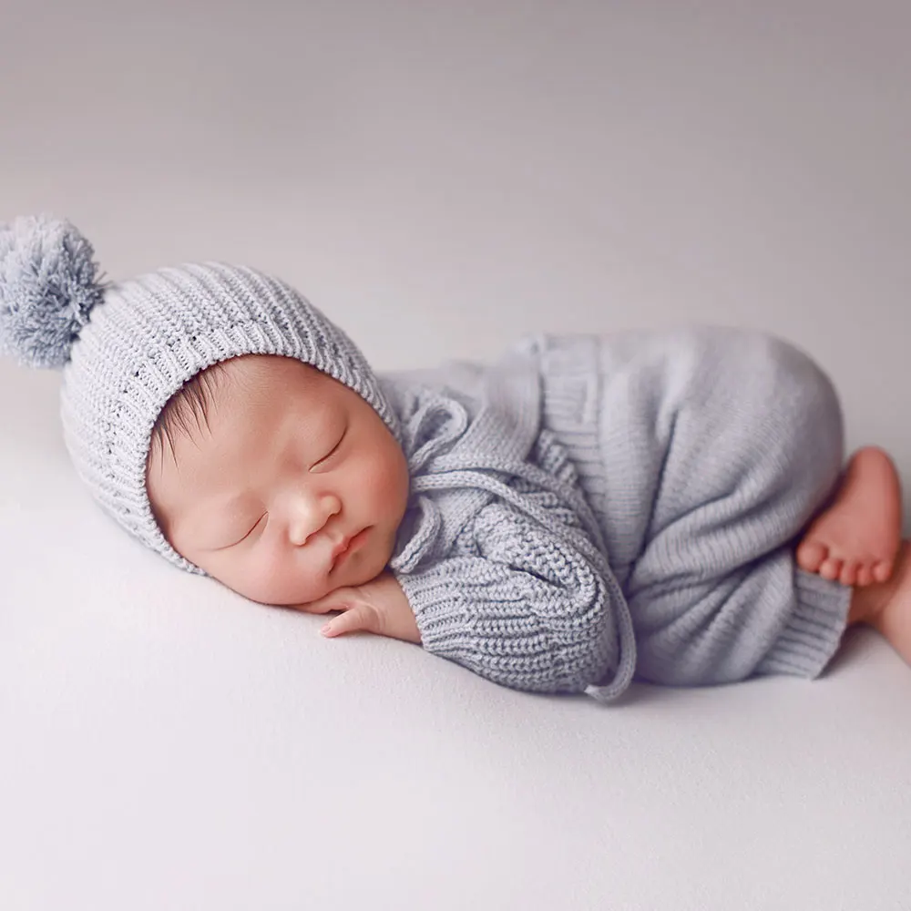 

0-1 Month Newborn Photography Props Set Cute Knitted Outfits+Hat Set Included Knitted Blanket Photo Shoot Prop Accessories
