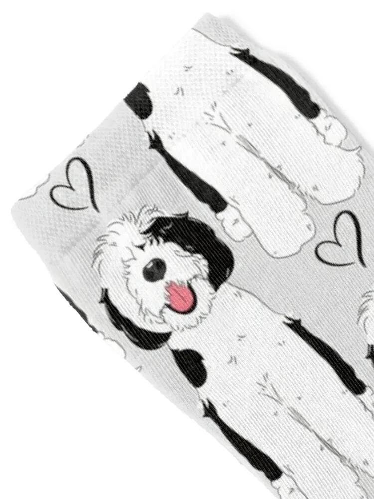 LOVE Black and White Sheepadoodle 7 - gray Socks