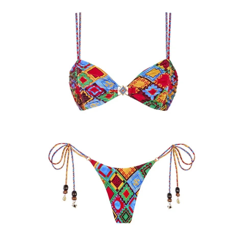 Sexy Bandage Bikini Set with Skirt Female Print Swimwear Women Swimsuit Slimming Bathing Suit Summer Biquini