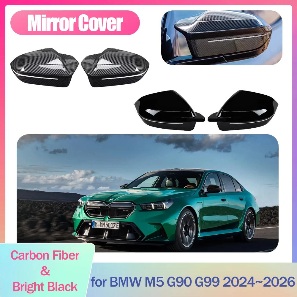 

2pcs Car Mirror Cover for BMW M5 G90 G99 2024~2026 2025 ABS Cap Wing Carbon Fiber Black Trim Shell Sticker Part Accessories