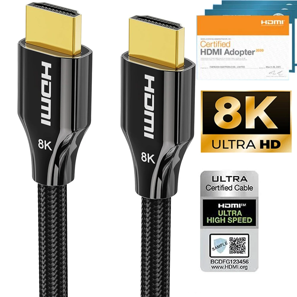 8K HDMI 2.1 Cable Certified HDMI 2.1 Cable 3M/2M 4K 120Hz Cable HDMI HDR Earc CEC 48Gbps HDMI Lead HDMI Cord for PS5 Xbox TV PC